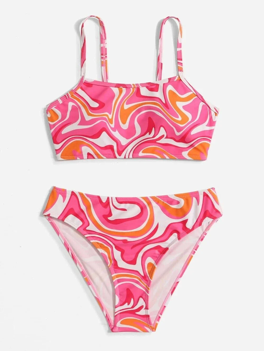 SHEIN Pink & Orange Swirl Two-Piece Bikini Set Teen Girl Size 12-13 Years NWOT